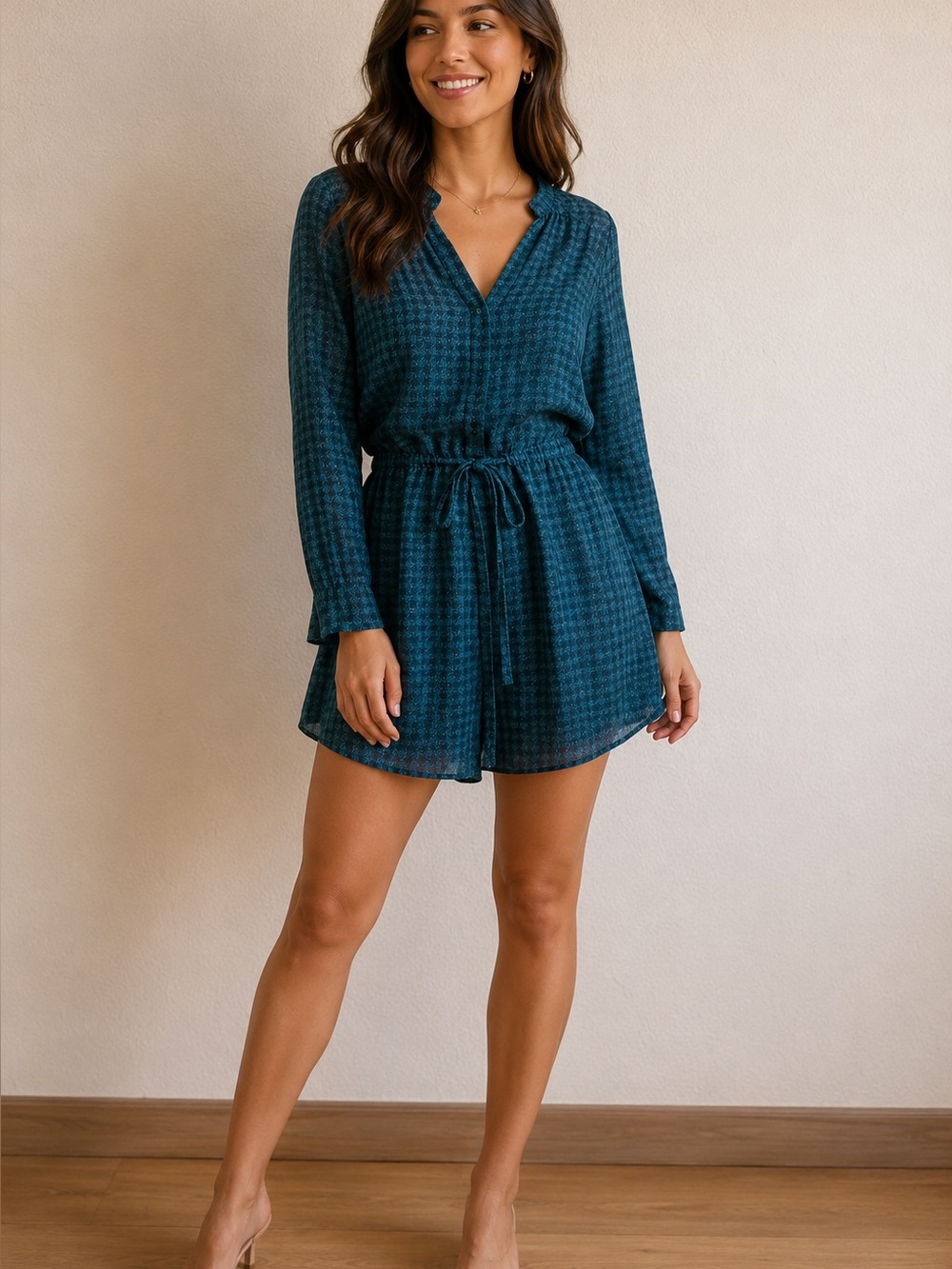 BABATON Green Silk Dress with Tie Waist